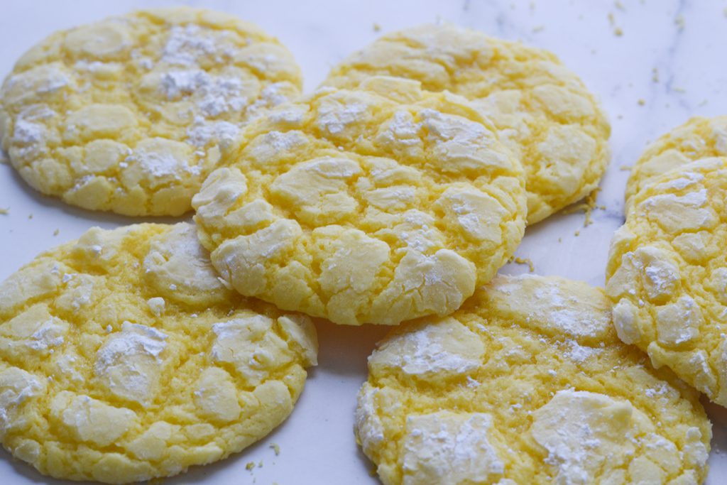 lemon cake mix cookies with powdered sugar