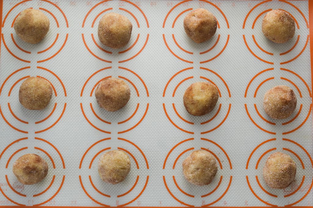 snickerdoodle dough balls before baking
